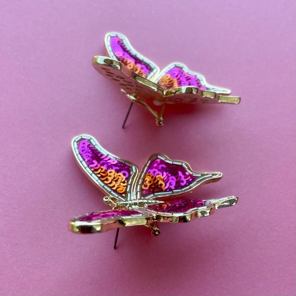 NWT House of Harlow 1960 Butterfly Earrings - 3D Pink Orange Sparkly Butterfly - Picture 5 of 7